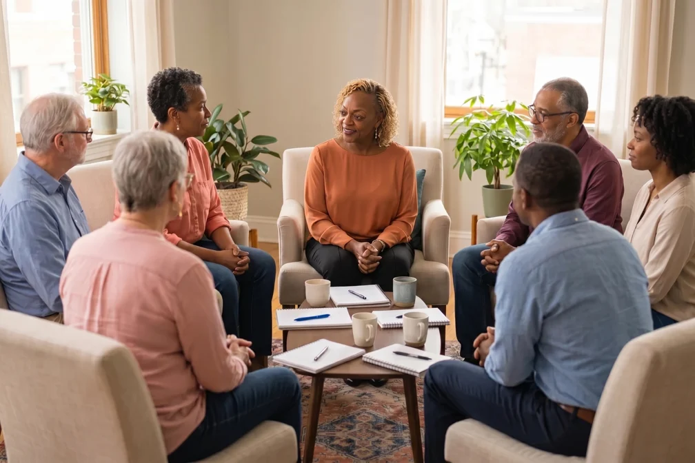 Lynne Kelly facilitating a small group therapy workshop